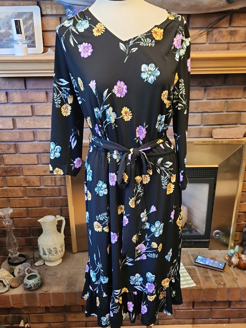 Black Floral Midi Dress Wedding Guest Dark Romantic Allison Daley M whimsigoth